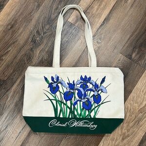 Colonial Williamsburg VA canvas Purple Iris Tote Bag with zipper closure &handle